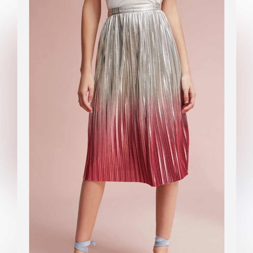 NWT ANTHROPOLOGIE x Seen Worn Kept Ombré Metallic Micro Pleated MIDI Skirt SZ: 6
